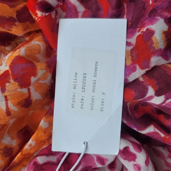 NWT BEACH LUNCH LOUNGE Pink Orange MAXI DRESS Cover up Ruffle Tie Womens sz S - Picture 6 of 13